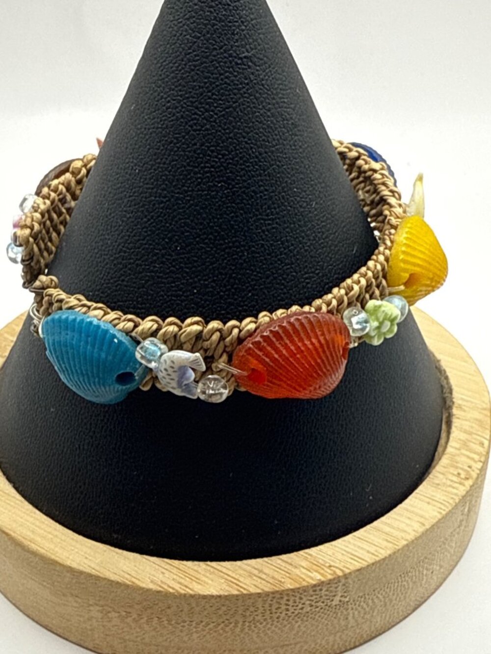 Handmade Colorful Shell & Fish Macrame Bracelet Beachy Hawaiian Boho Jewelry - Picture 2 of 5